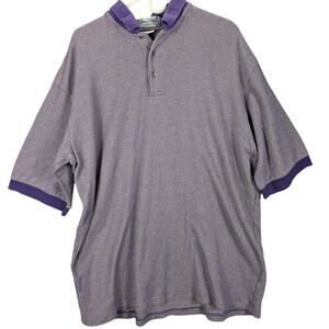 Sea Palms Polo Shirt Mens 2XL Purple Houndstooth Short Sleeve Cotton Casual